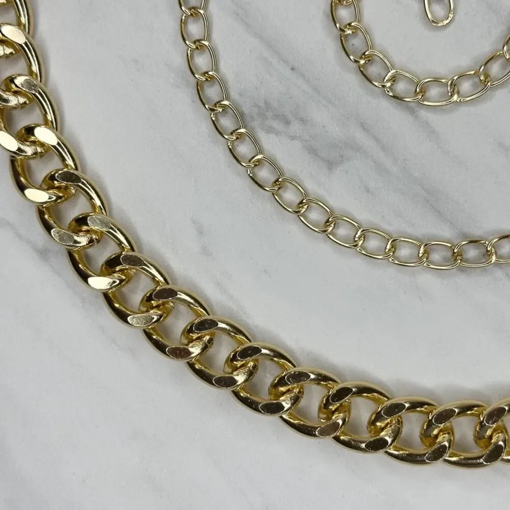 Womens Chunky Gold Tone Metal Chain Link Belt Adjustable Y2K OS ✨